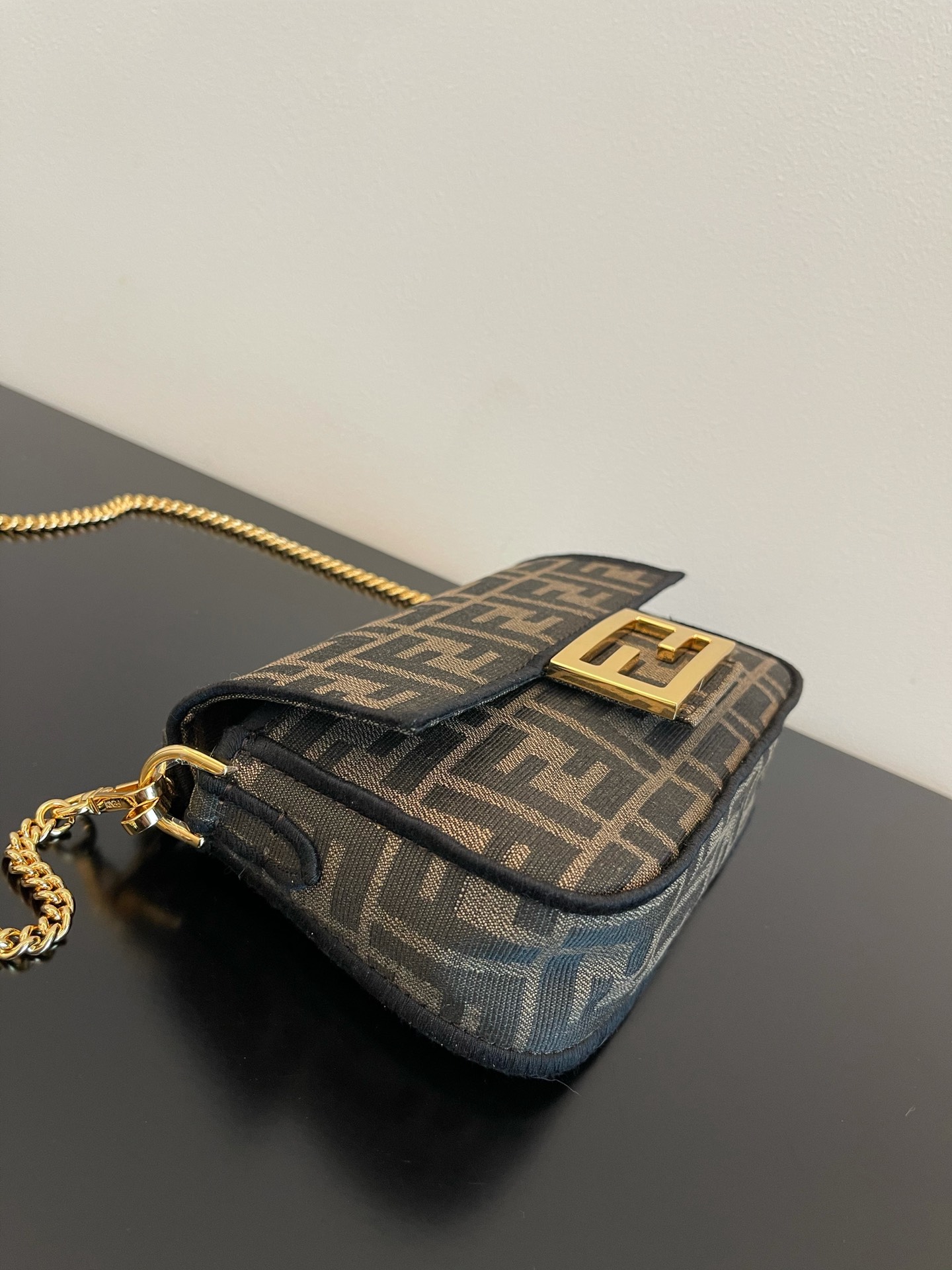 Fendi Mini Baguette FF Chenille Shoulder Bag Dark Coffee